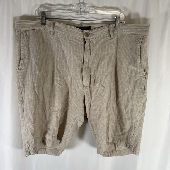 Jos A Bank Linen Blend Shorts Mens 42 Beige Striped Chino Lightweight Button Zip - Picture 1 of 8